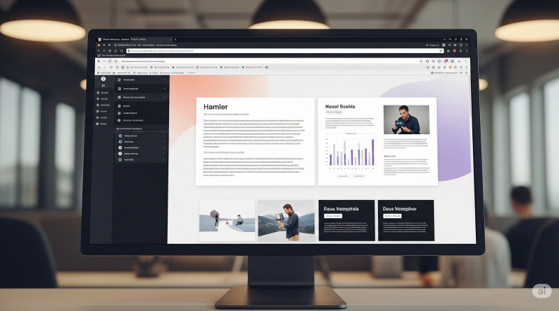 Ein Bildschirm zeigt eine moderne HTML-Präsentation mit klarem Layout.