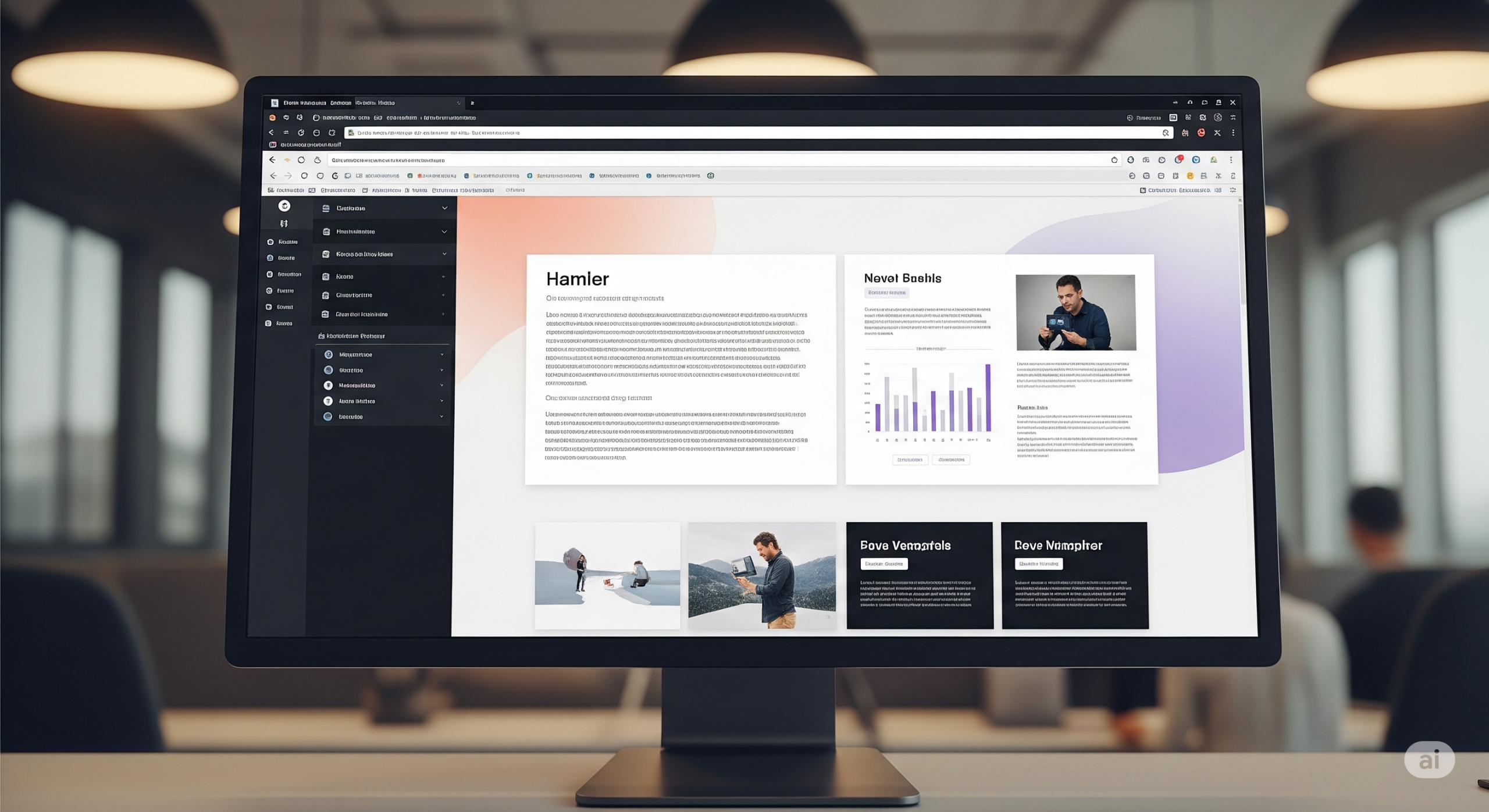 Ein Bildschirm zeigt eine moderne HTML-Präsentation mit klarem Layout.