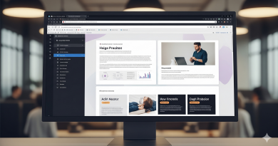 Ein Bildschirm zeigt eine moderne HTML-Präsentation mit klarem Layout.