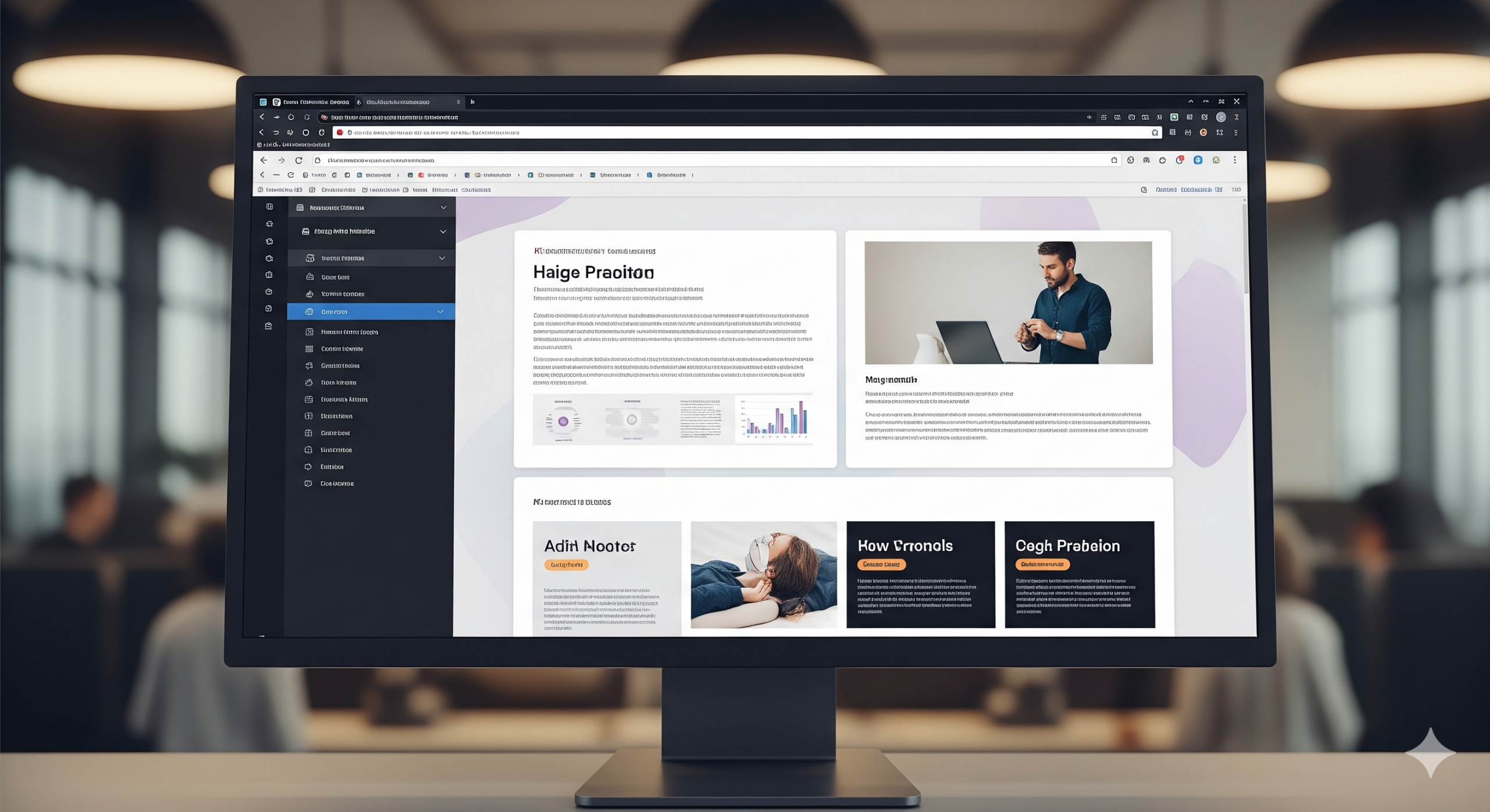 Ein Bildschirm zeigt eine moderne HTML-Präsentation mit klarem Layout.